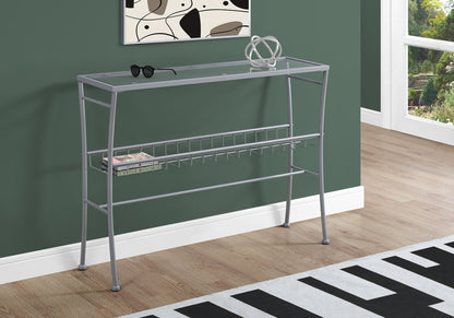 42" Clear and Silver Glass and Metal Console Table With Shelf HomeRoots