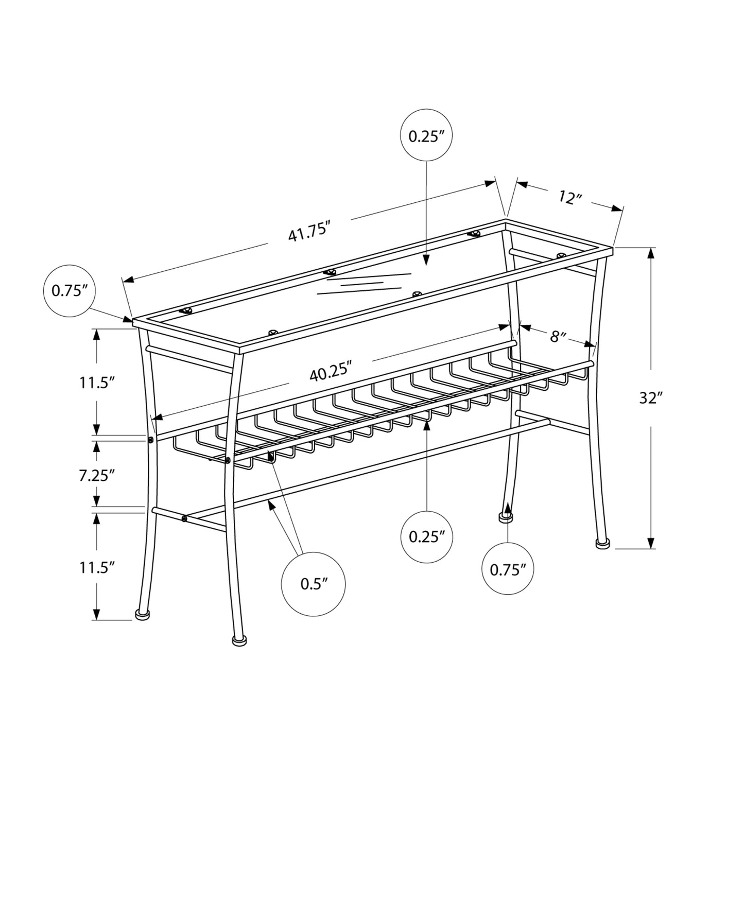 42" Clear And Silver Glass Console Table With Storage