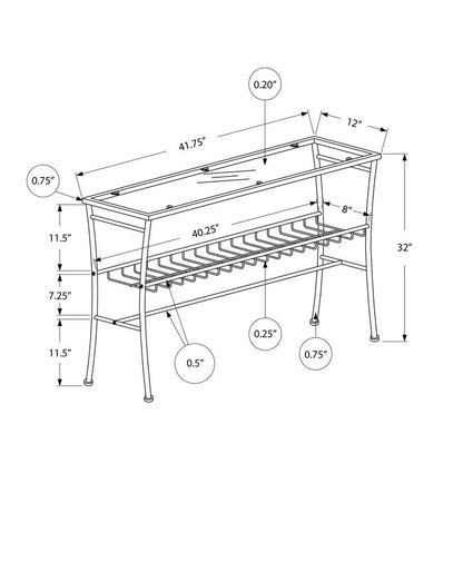 42" Clear and Silver Glass and Metal Console Table With Shelf HomeRoots