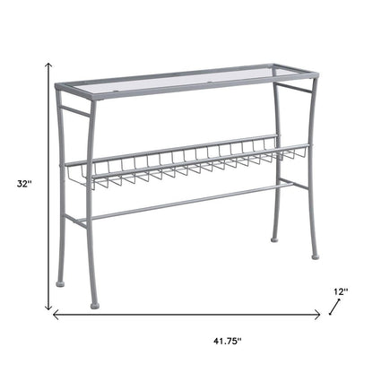 42" Clear and Silver Glass and Metal Console Table With Shelf HomeRoots