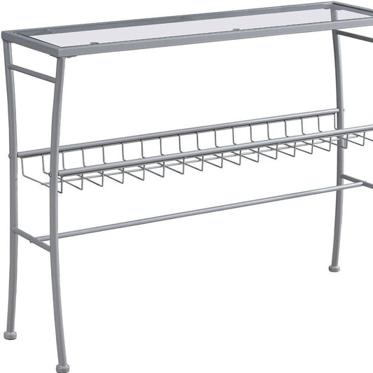 42" Clear and Silver Glass and Metal Console Table With Shelf HomeRoots