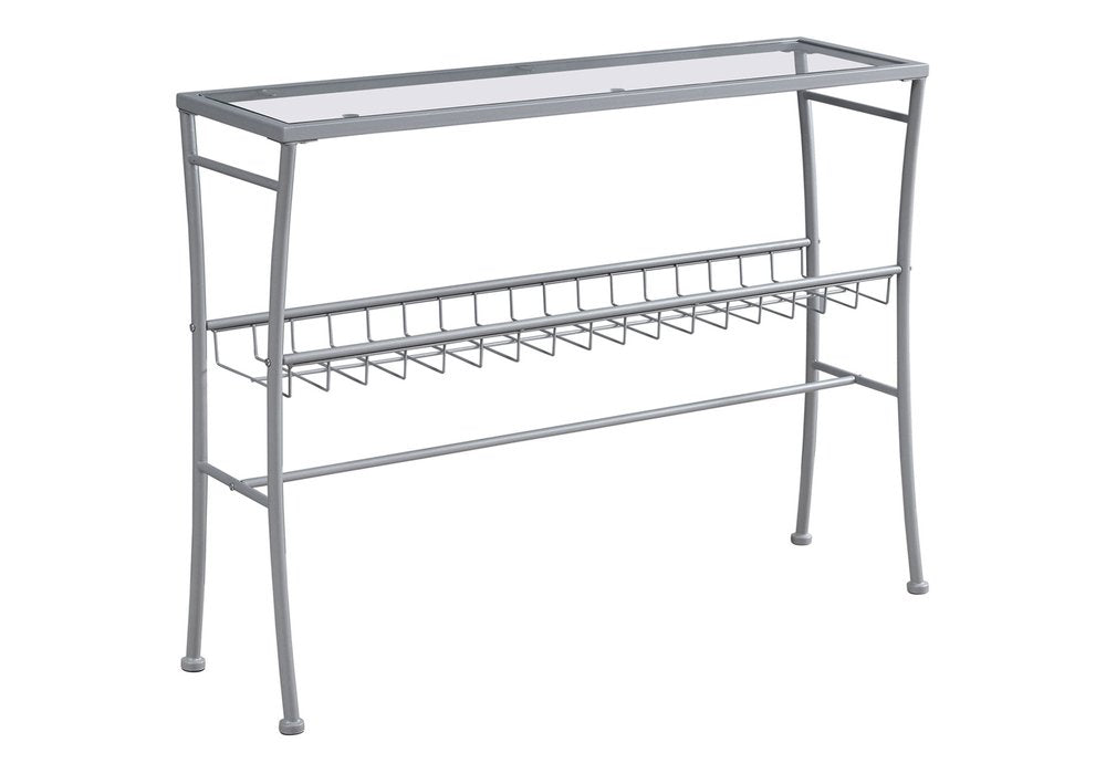 42" Clear and Silver Glass and Metal Console Table With Shelf HomeRoots