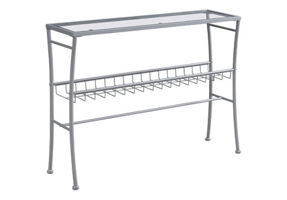 42" Clear and Silver Glass and Metal Console Table With Shelf HomeRoots