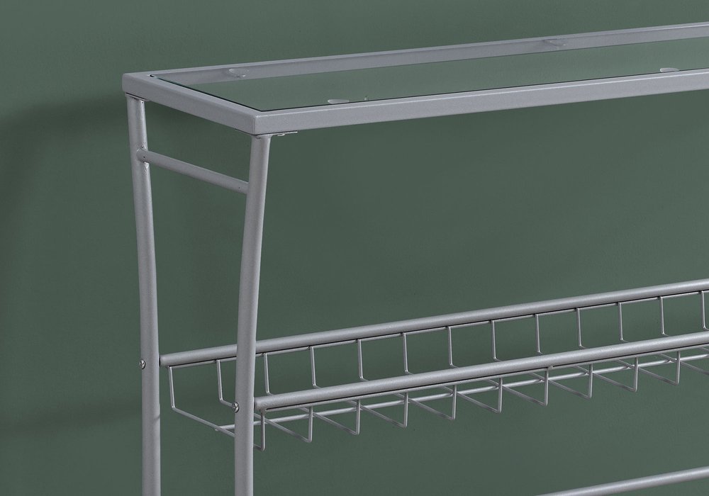42" Clear and Silver Glass and Metal Console Table With Shelf HomeRoots