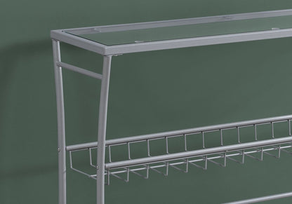 42" Clear and Silver Glass and Metal Console Table With Shelf HomeRoots