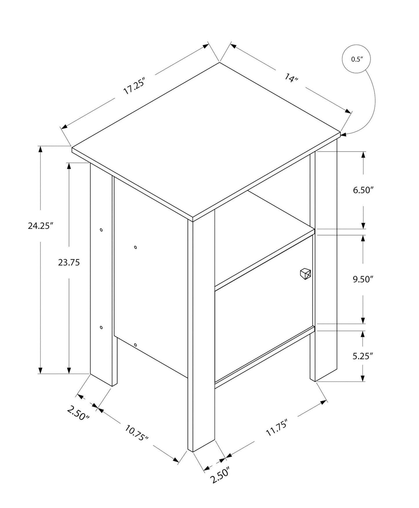 24" Black Nightstand - FurniFindUSA