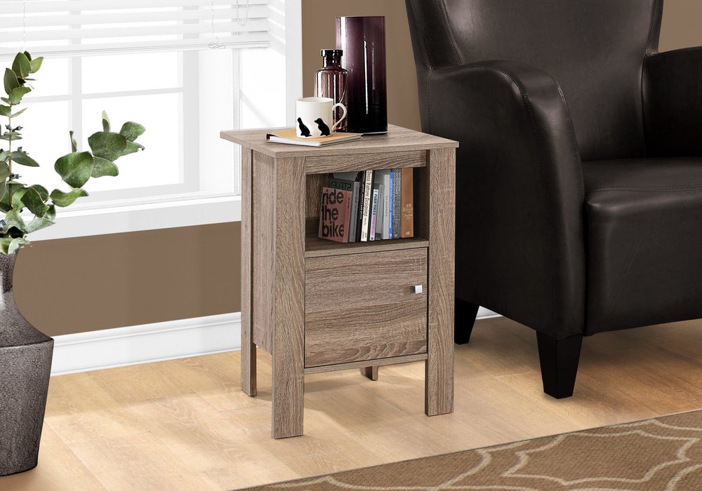 24" Deep Taupe Wood End Table With Shelf HomeRoots