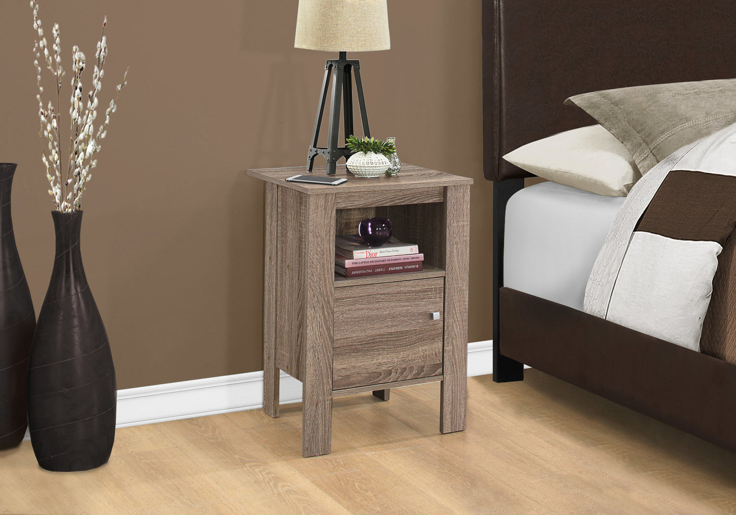 24" Deep Taupe Wood End Table With Shelf