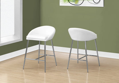 Set of Two 24" White and Silver Metal Low Back Bar Chairs HomeRoots