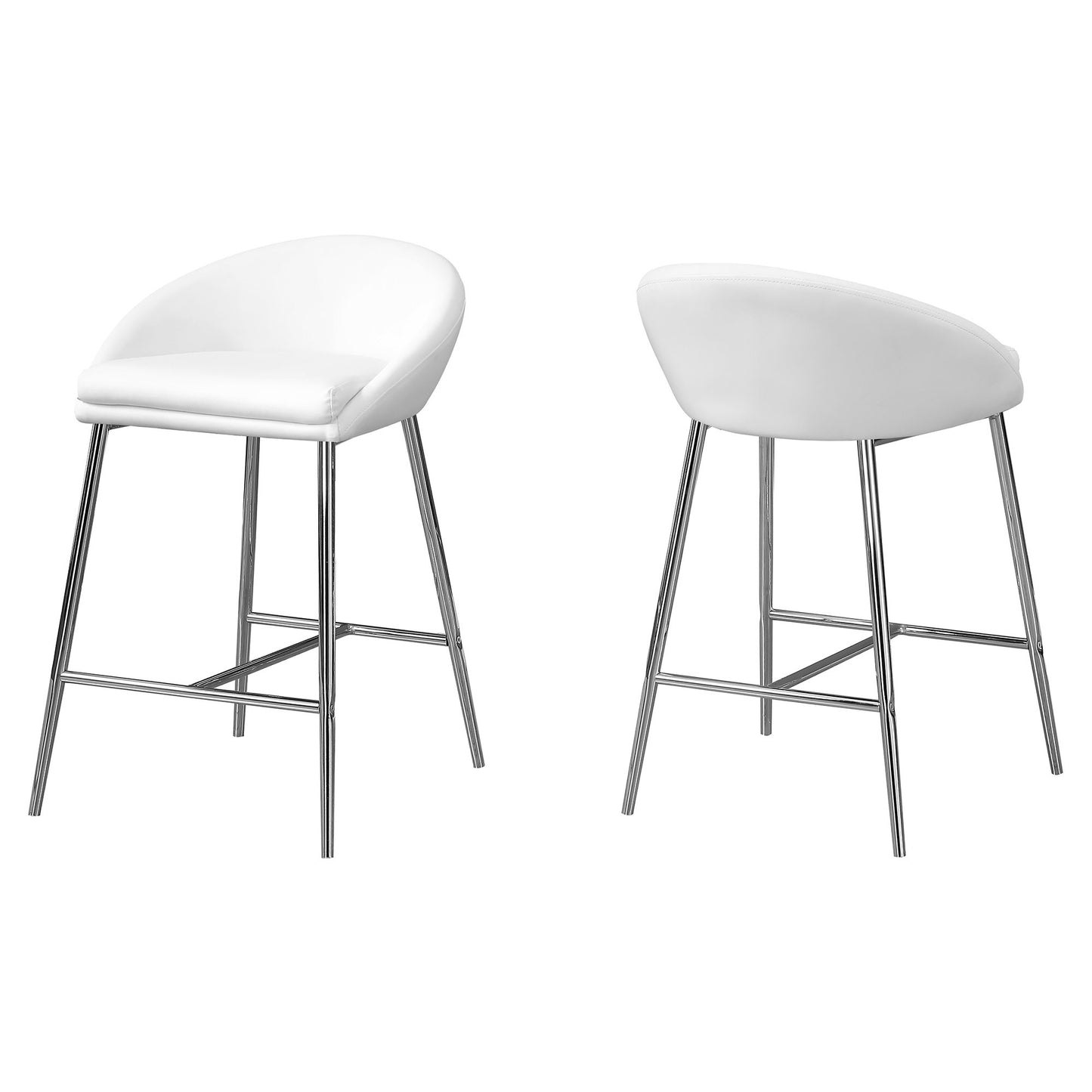 Set of Two 24" White and Silver Metal Low Back Bar Chairs