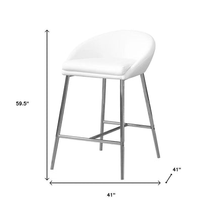 Set of Two 24" White and Silver Metal Low Back Bar Chairs HomeRoots