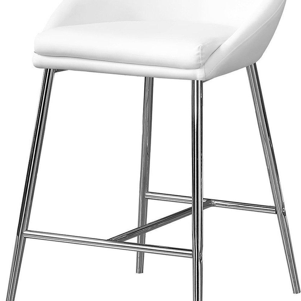 Set of Two 24" White and Silver Metal Low Back Bar Chairs HomeRoots