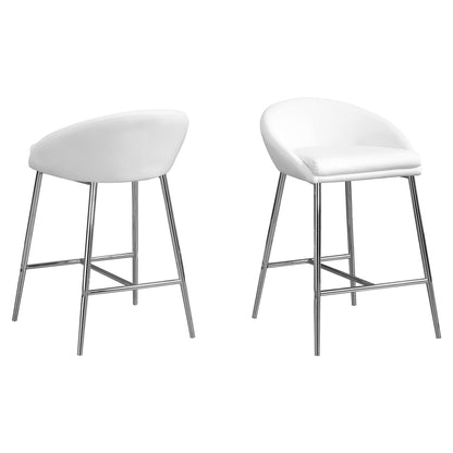 Set of Two 24" White and Silver Metal Low Back Bar Chairs