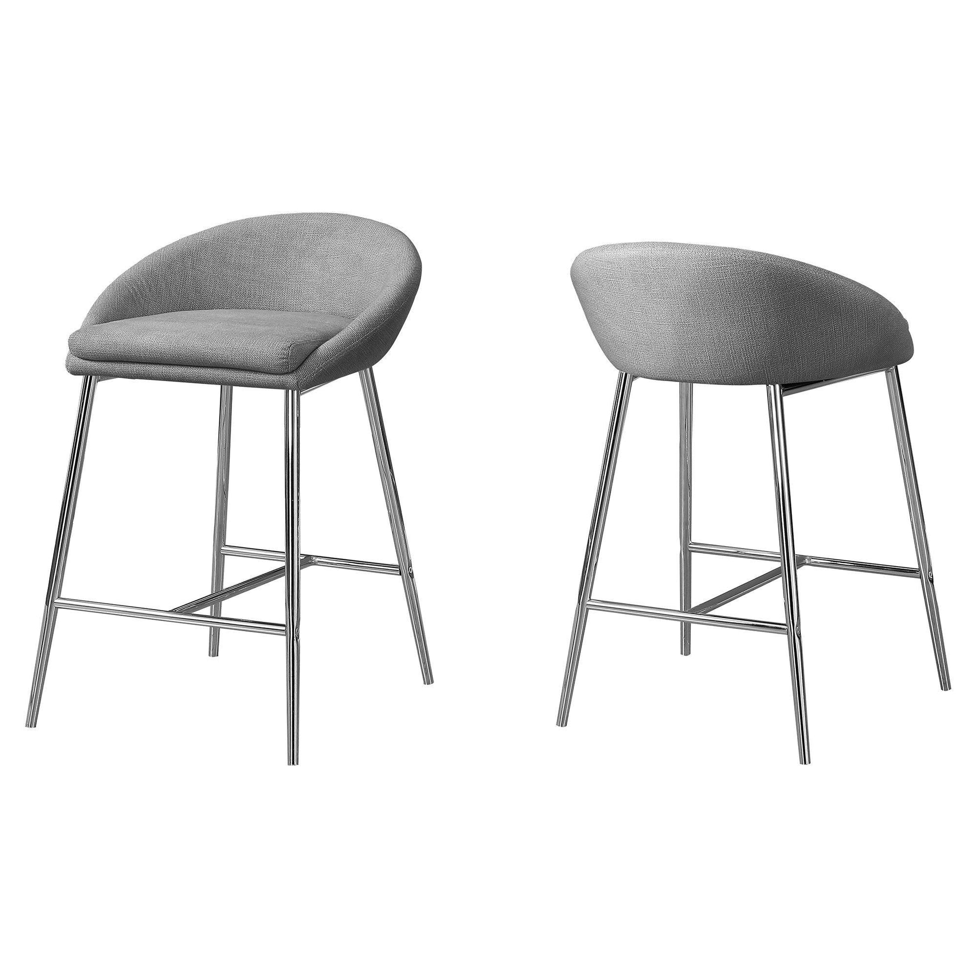 Set of Two 24 " Gray And Silver Metal Low Back Bar Chairs - FurniFindUSA