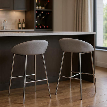 Set of Two 30" Gray and Silver Metal Low Back Bar Chairs HomeRoots