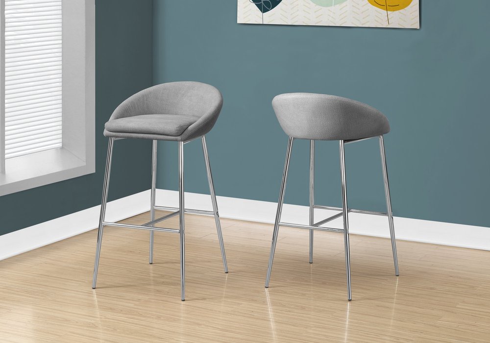 Set of Two 30" Gray and Silver Metal Low Back Bar Chairs HomeRoots