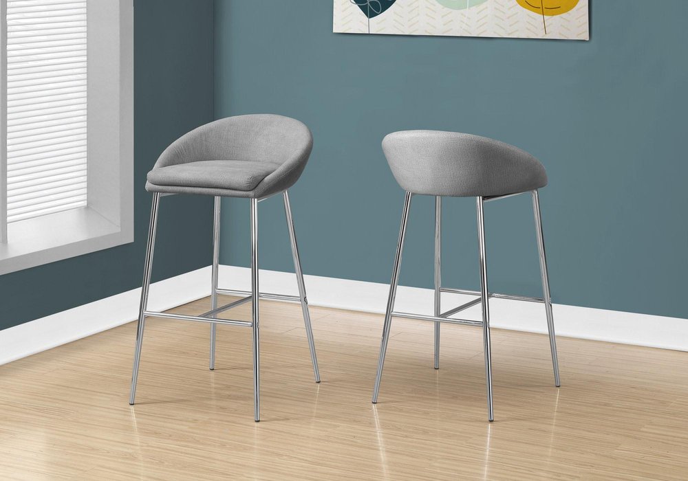 Set of Two 30" Gray and Silver Metal Low Back Bar Chairs HomeRoots