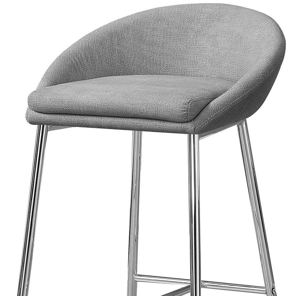 Set of Two 30" Gray And Silver Fabric And Metal Low Back Bar Chairs HomeRoots