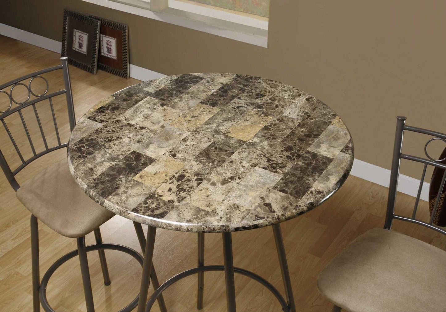 30" Beige And Brown Rounded Manufactured Wood Bar Table - FurniFindUSA
