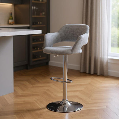 Light Gray And Silver Fabric And Metal Low Back Bar Chair HomeRoots