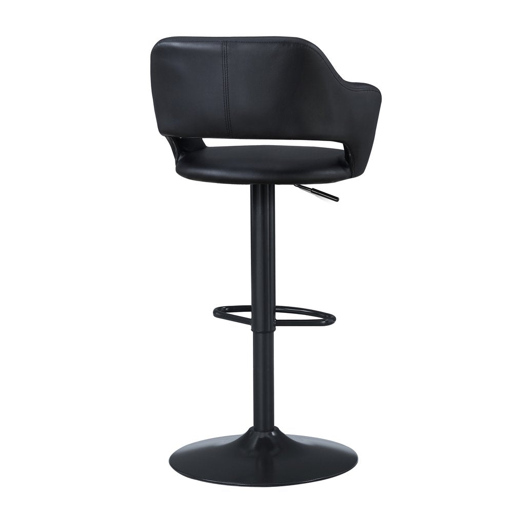Black Faux Leather and Metal Low Back Adjustable Height Swivel Bar Chair HomeRoots