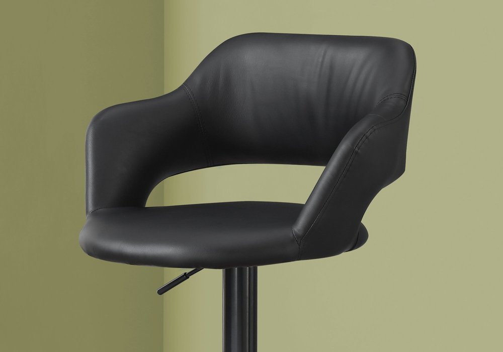 Black Faux Leather And Metal Low Back Adjustable Height Swivel Bar Chair HomeRoots