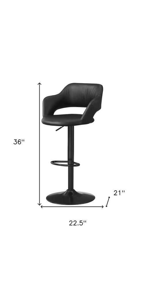 Black Faux Leather And Metal Low Back Adjustable Height Swivel Bar Chair HomeRoots