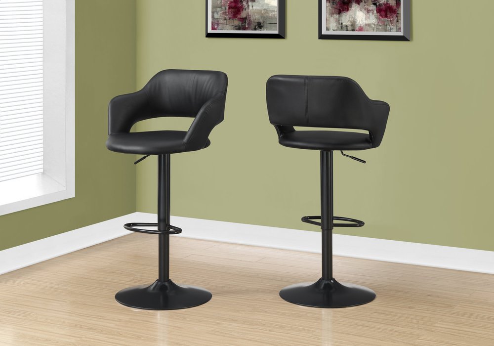 Black Faux Leather And Metal Low Back Adjustable Height Swivel Bar Chair HomeRoots