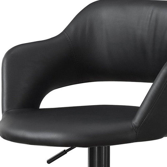 Black Faux Leather And Metal Low Back Adjustable Height Swivel Bar Chair HomeRoots