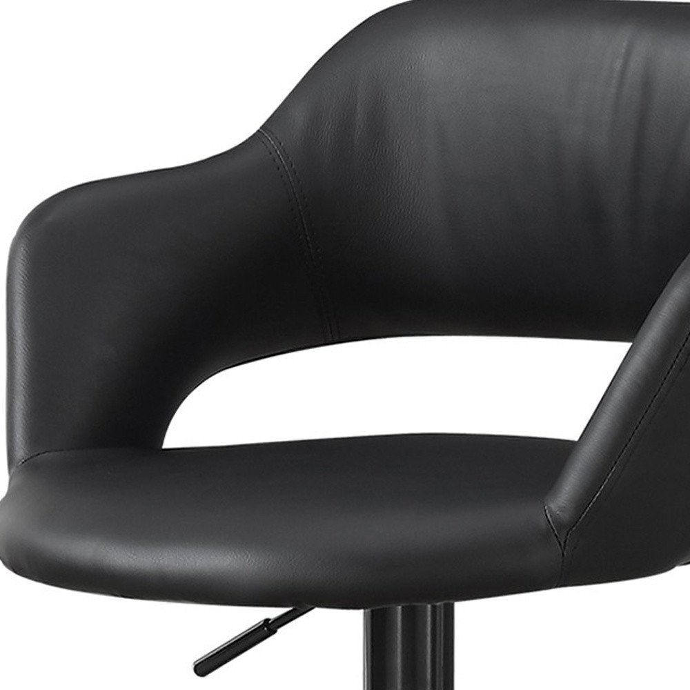 Black Faux Leather And Metal Low Back Adjustable Height Swivel Bar Chair HomeRoots