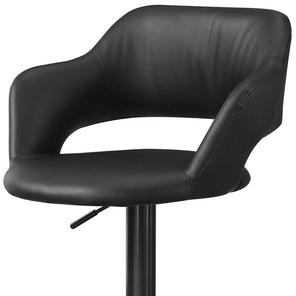 Black Faux Leather And Metal Low Back Adjustable Height Swivel Bar Chair HomeRoots