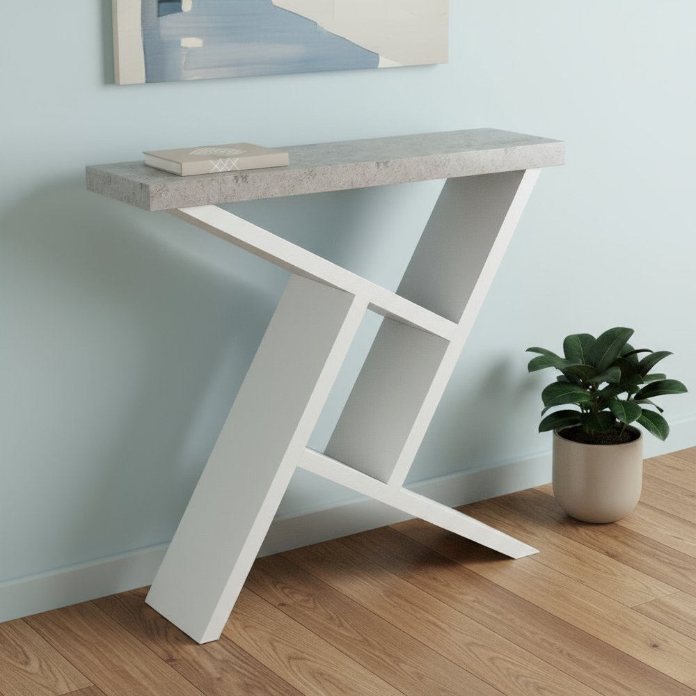 36" Gray and White Abstract Console Table With Shelves HomeRoots