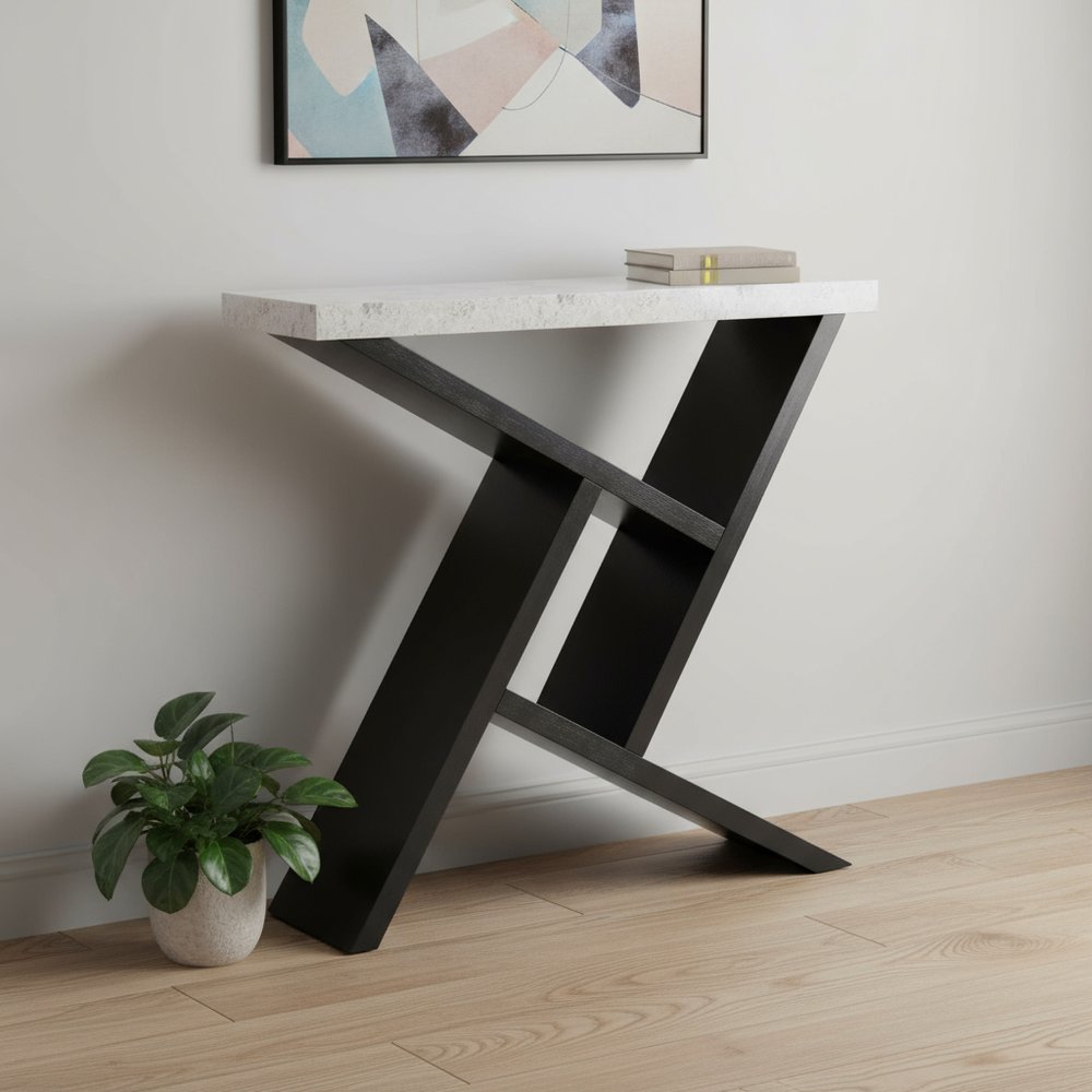 36" Gray and Black Abstract Console Table With Shelves HomeRoots