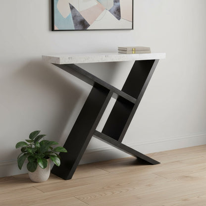 36" Gray and Black Abstract Console Table With Shelves HomeRoots