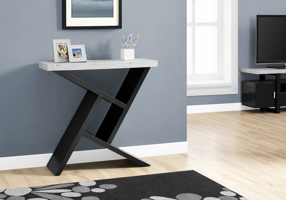 36" Gray and Black Abstract Console Table With Shelves HomeRoots