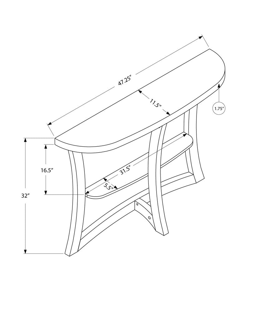 47" Taupe Half Moon Three Leg Console Table With Shelves HomeRoots