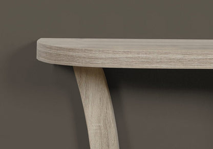 47" Taupe Half Moon Three Leg Console Table With Shelves HomeRoots