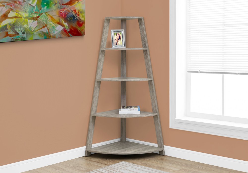 60" Taupe Wood Four Tier Corner Bookcase HomeRoots