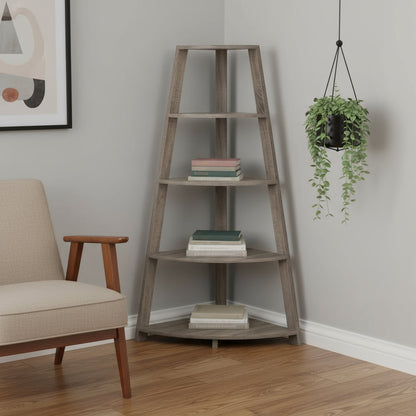 60" Taupe Wood Four Tier Corner Bookcase HomeRoots
