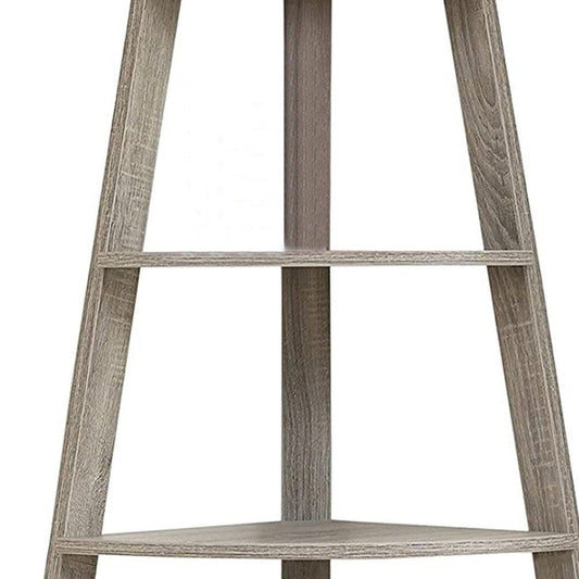 60" Taupe Wood Four Tier Corner Bookcase HomeRoots