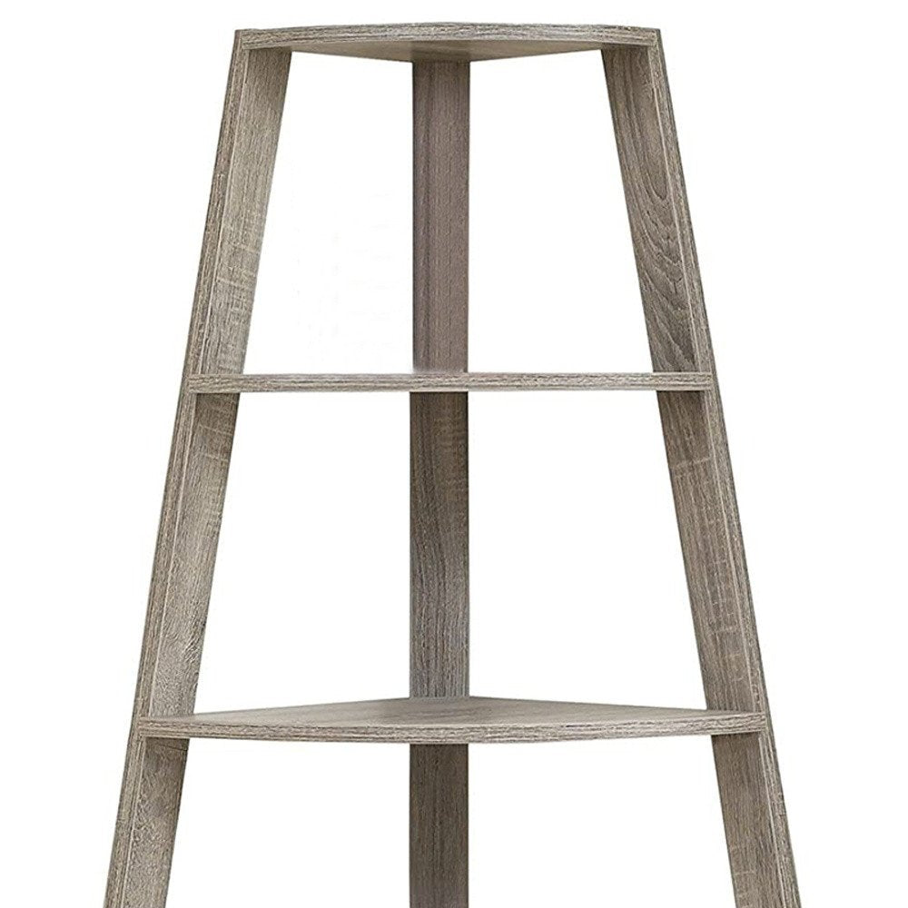 60" Taupe Wood Four Tier Corner Bookcase HomeRoots