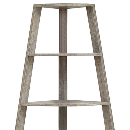 60" Taupe Wood Four Tier Corner Bookcase HomeRoots