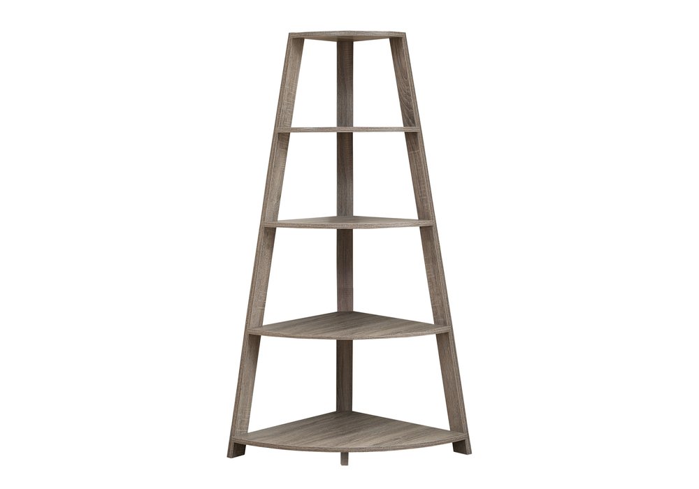 60" Taupe Wood Four Tier Corner Bookcase HomeRoots