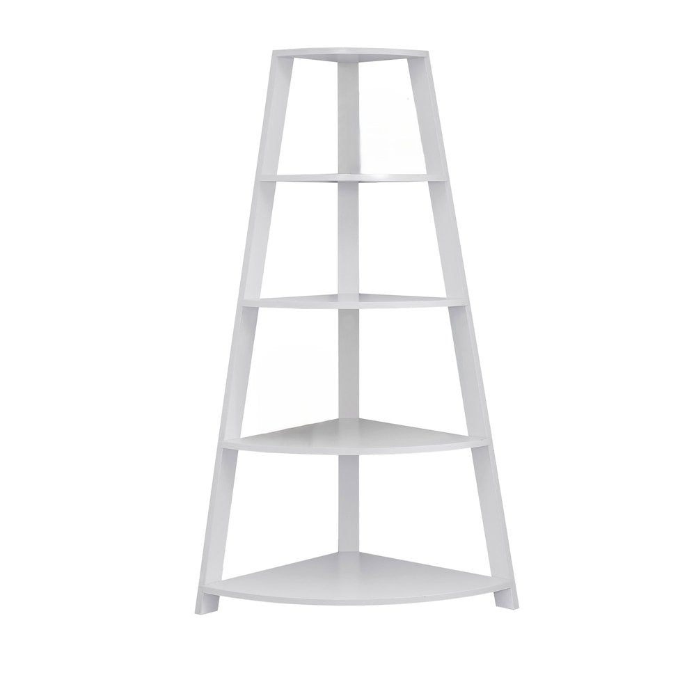 White Wood Four Tier Corner Bookcase HomeRoots
