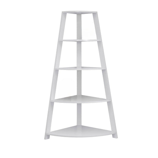 White Wood Four Tier Corner Bookcase HomeRoots