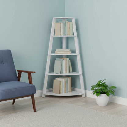 White Wood Four Tier Corner Bookcase HomeRoots