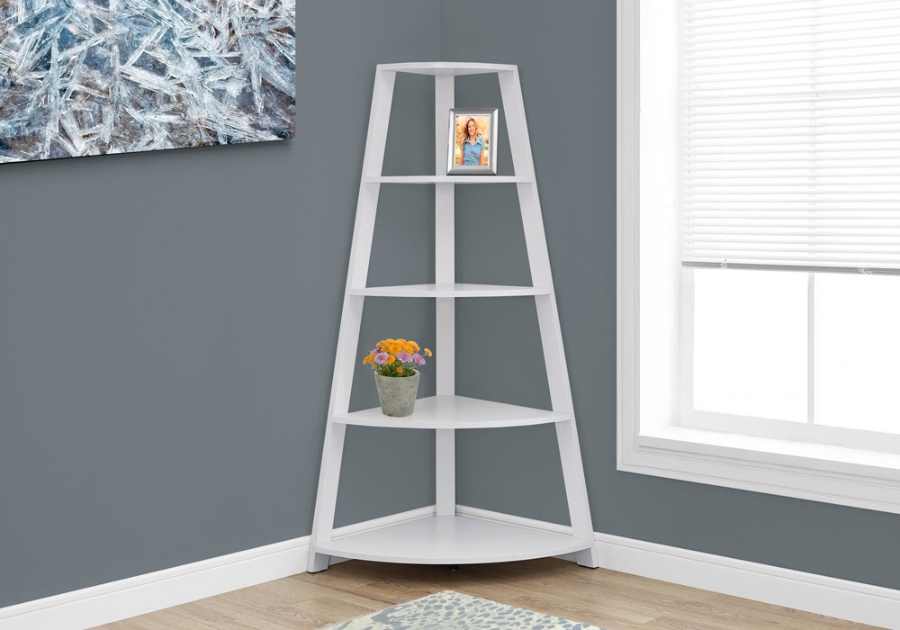 White Wood Four Tier Corner Bookcase HomeRoots