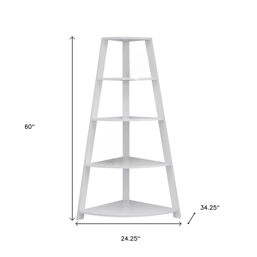 White Wood Four Tier Corner Bookcase HomeRoots