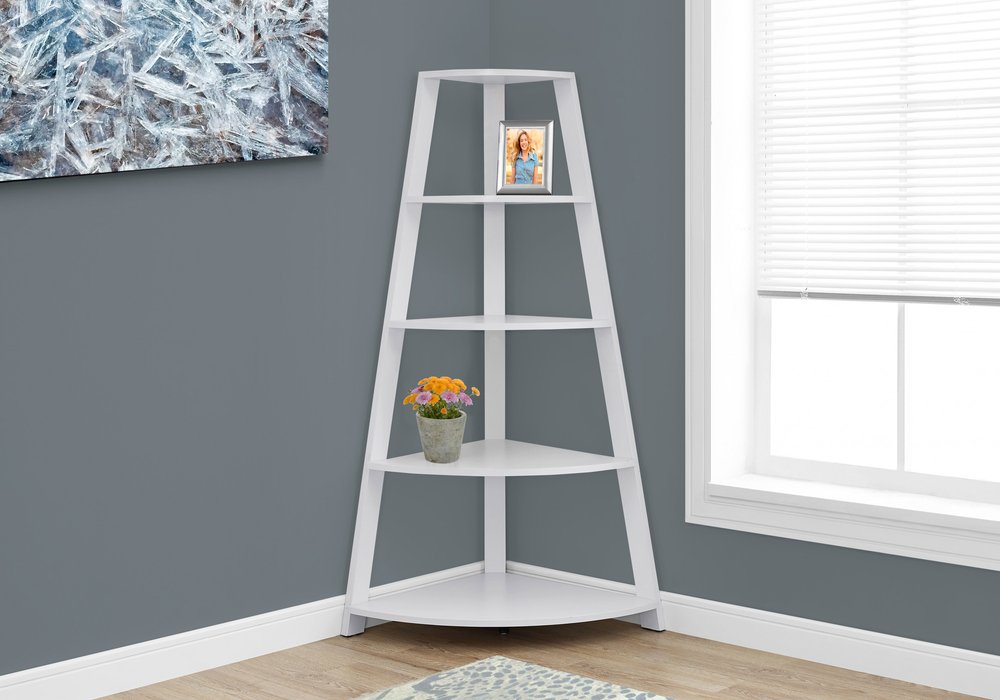 White Wood Four Tier Corner Bookcase HomeRoots