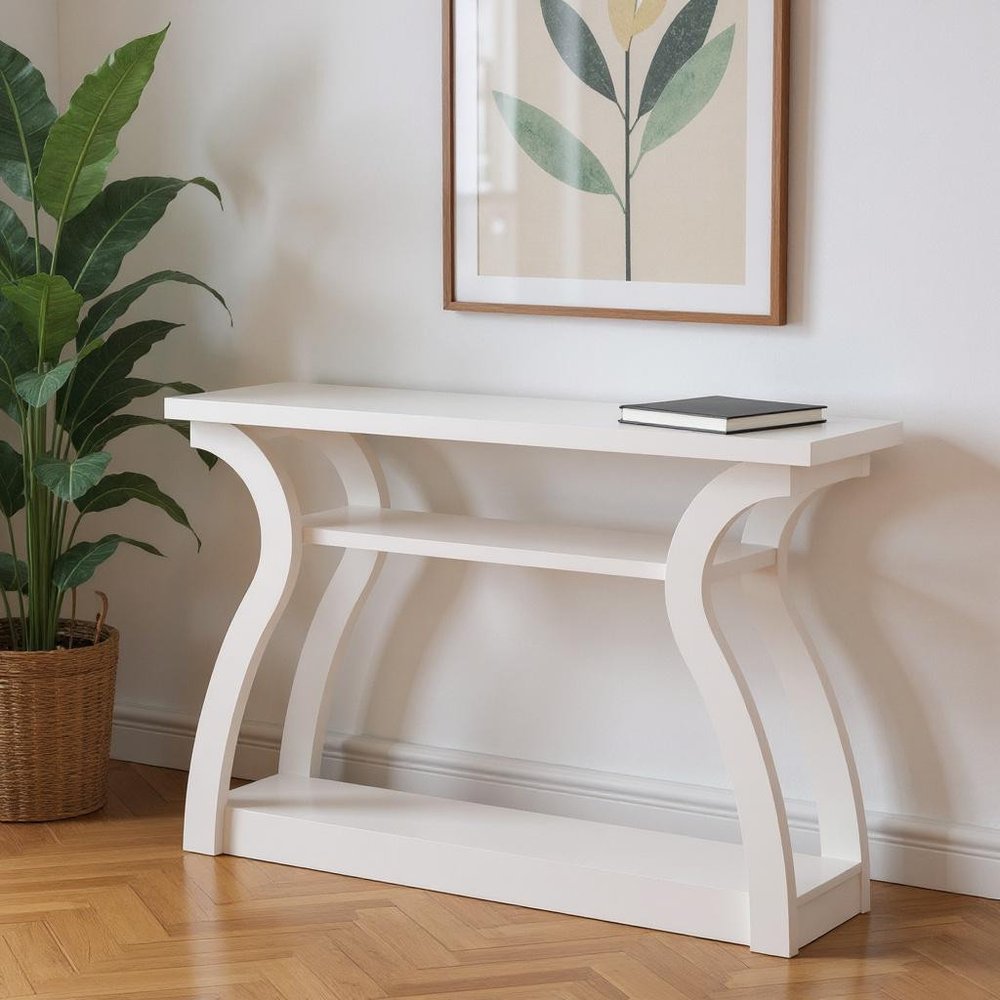 47" White Floor Shelf Console Table With Shelves HomeRoots